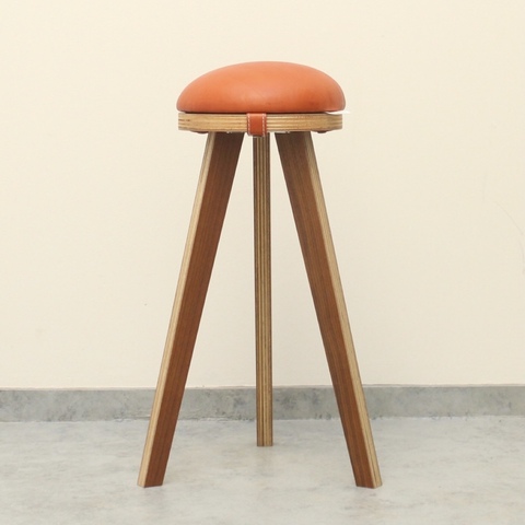 『marumoko』 high stool/camel leather &walnut（突板）