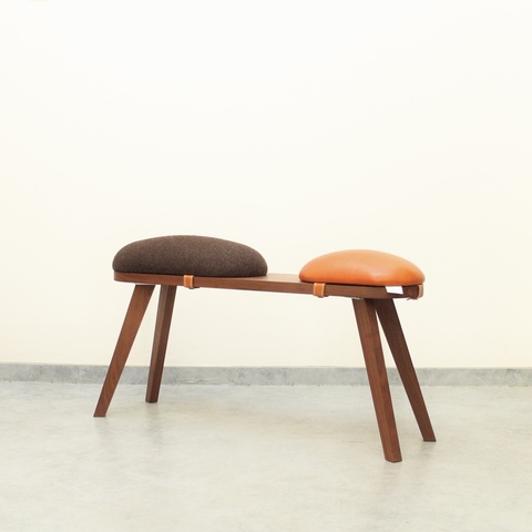 『marumoko』  bench /camel leather / brown &walnut（突板）