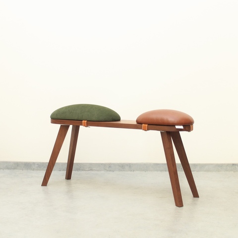 『marumoko』  bench /camel leather /khaki &white oak（突板）